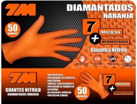 7M 7744L50 - GUANTES NITRILO DIAMANTADO NARANJA 7 MICRAS 50 UDS TALLA L