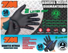 7M 7766M50 - GUANTES NITRILO DIAMANTADOS NEGRO DOBLE CAPA 50 UDS TALLA M